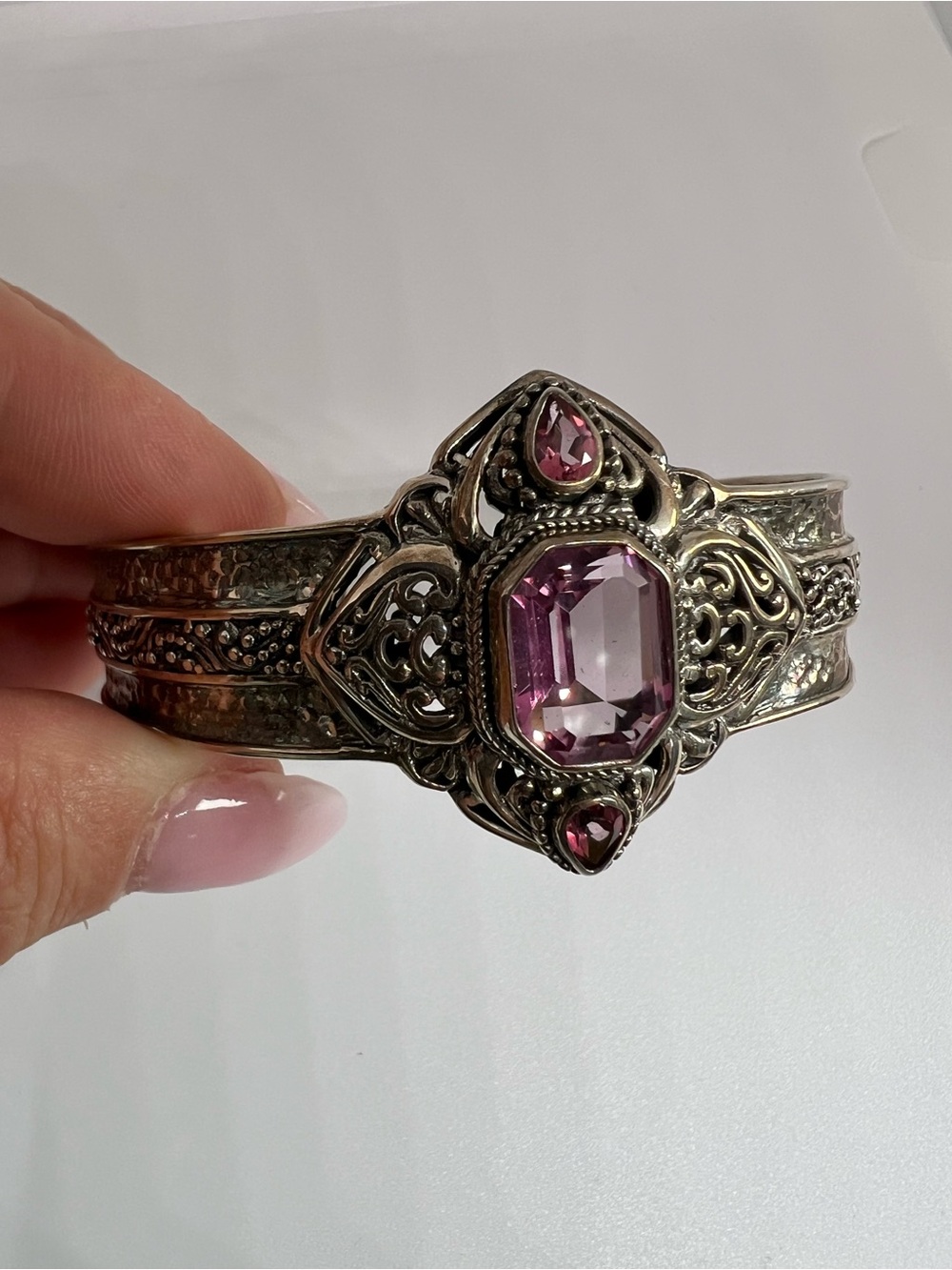 Stunning SARDA Sterling silver cuff bracelet with purple pink crystals - Picture 5 of 15